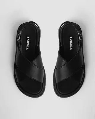 Glare Sandals Sandały Czarne, ze skóry roślinnej — BOHEMA