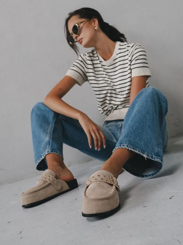 Beżowe klapki Roma — Konopka Shoes