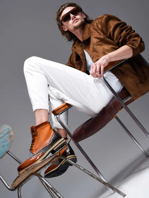 Brązowo szare trzewiki Olivier — Konopka Shoes