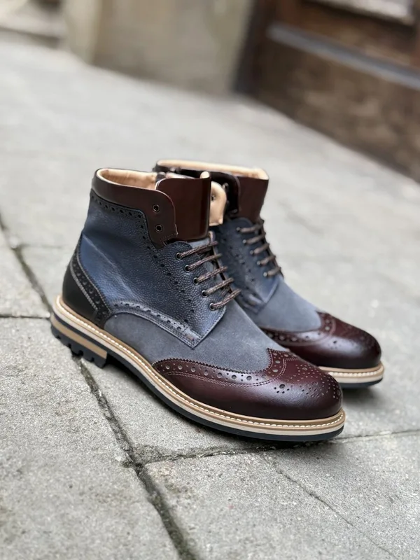 Brązowo granatowe trzewiki Olivier — Konopka Shoes