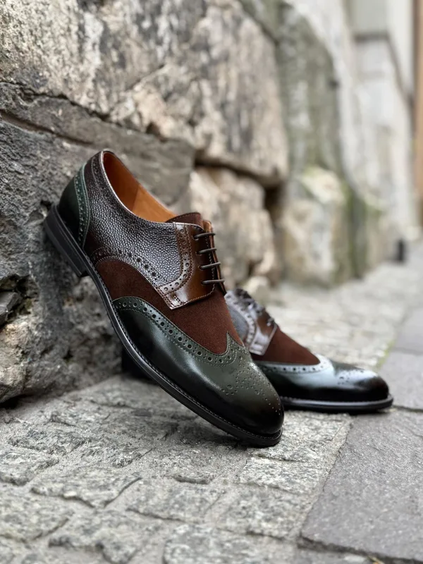 Zielono brązowe półbuty Hugo — Konopka Shoes