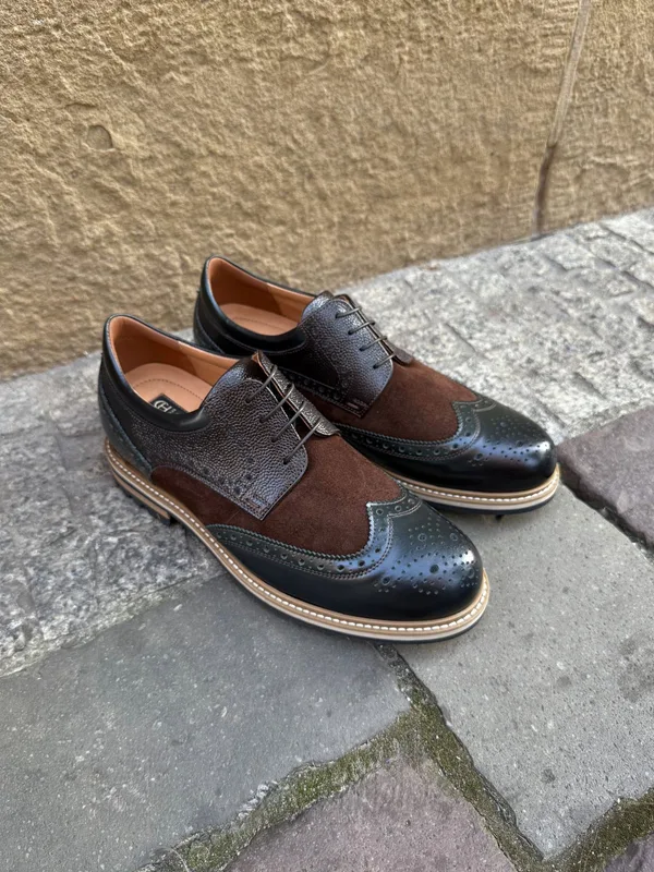 Zielono brązowe buty podwyższające Paulo +7 cm — Konopka Shoes