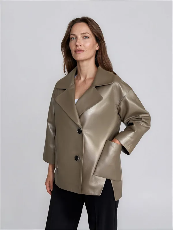 Żakiet skórzany CHRISTINA METALLIC LATTE — LA FENICE