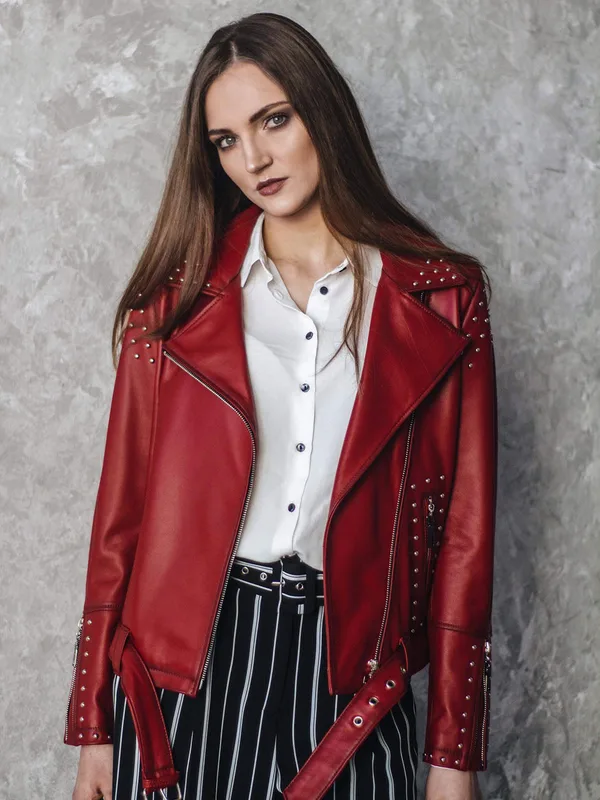 Czerwona damska ramoneska skórzana BELLA RED — LA FENICE