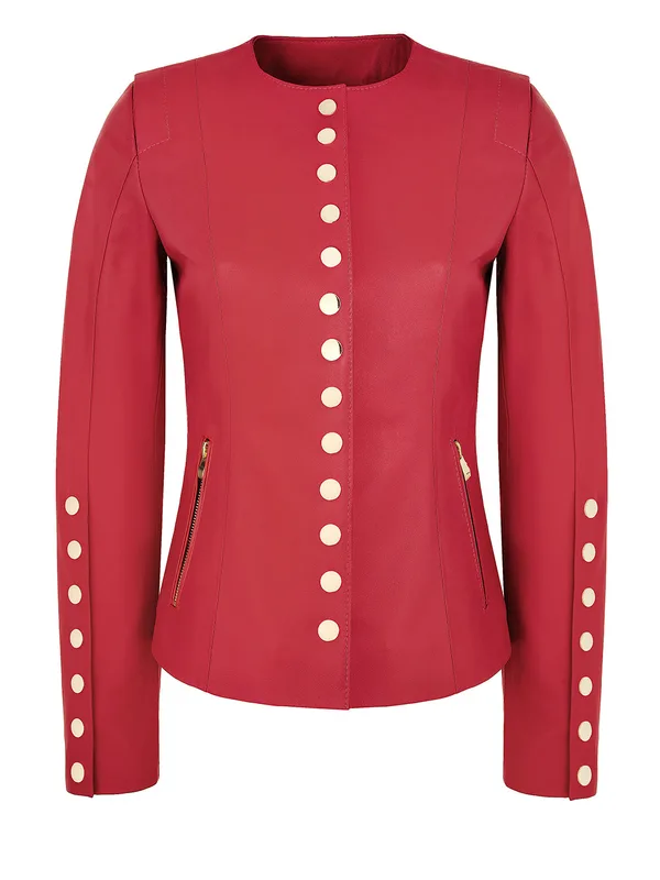 Elegancka kurtka skórzana GRACE RED — LA FENICE