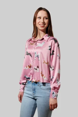 Satynowa koszula damska róż krótka Toy Dogs — LOANI