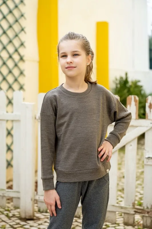 Bluza z wełny merino dziecięca, dzianinowa, kawowa — MeriTales