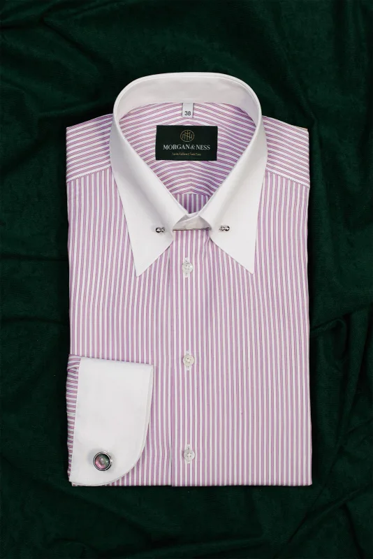 Wall Street koszula formalna winchester pin collar w bladoróżowy prążek — Morgan & Ness
