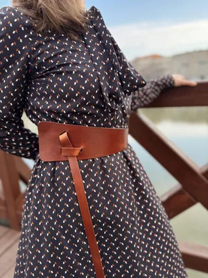 Pasek asymetryczny przekładany, kolekcja „Szczyrk", skóra naturalna, kolor kasztanowy brąz — NALA