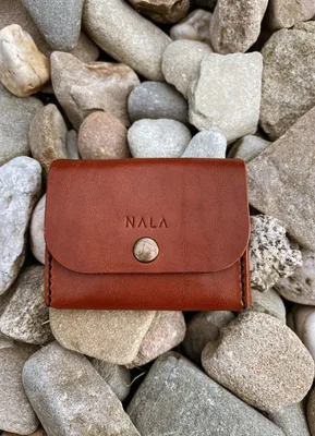 Portfel mały, kolekcja "Szczyrk", kolor kasztanowy, skóra naturana — NALA