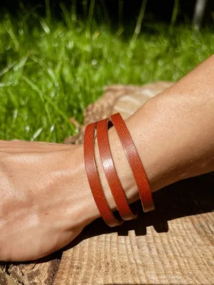 Bransoletka "Trzy paski", kolekscja "Szczyrk", kolor kasztanowy, skóra naturalna — NALA