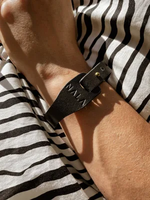 Bransoletka "Przekładana", kolekcja "Katowice", kolor czarny, skóra naturalna — NALA