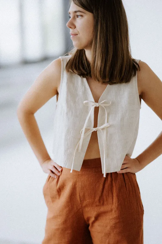 Kamizelka wiązana linen jacquard — Nomade