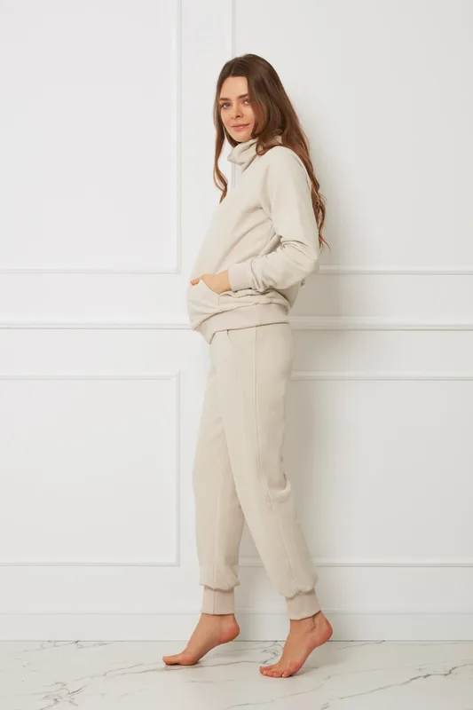 Loungewear miękkie spodnie bawełniane – beżowe — Oh!Zuza