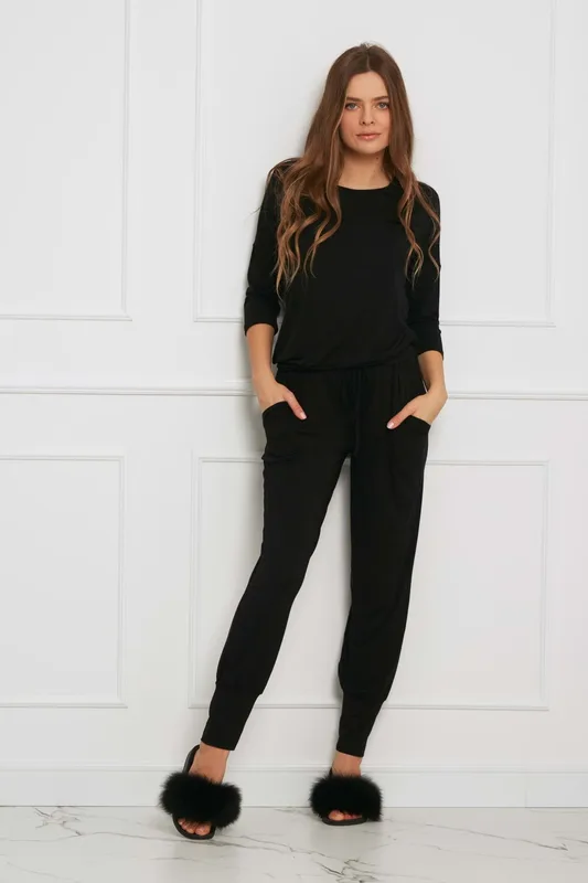 Loungewear długi komplet ze spodniami z kieszeniami – czarny — Oh!Zuza