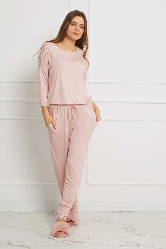 Loungewear długi komplet ze spodniami z kieszeniami – brudny róż — Oh!Zuza