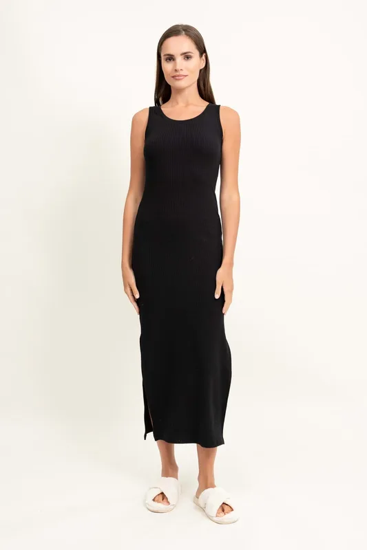 Loungewear wiskozowa sukienka maxi bez rękawów – czarna — Oh!Zuza