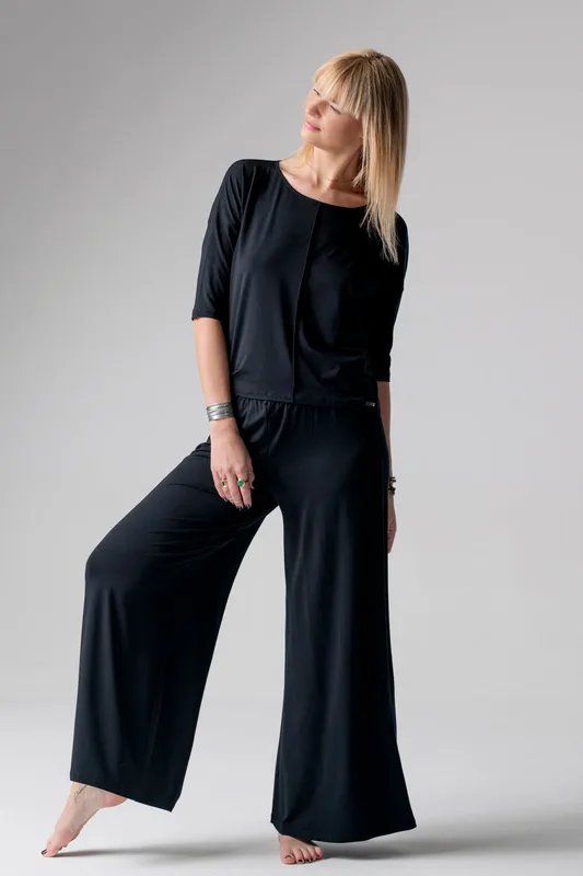 Jackie piżama loungewear z szerokimi spodniami – czarna — Oh!Zuza