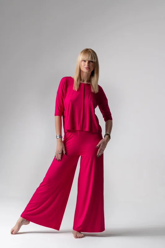 Jackie piżama loungewear z szerokimi spodniami – rubinowa — Oh!Zuza