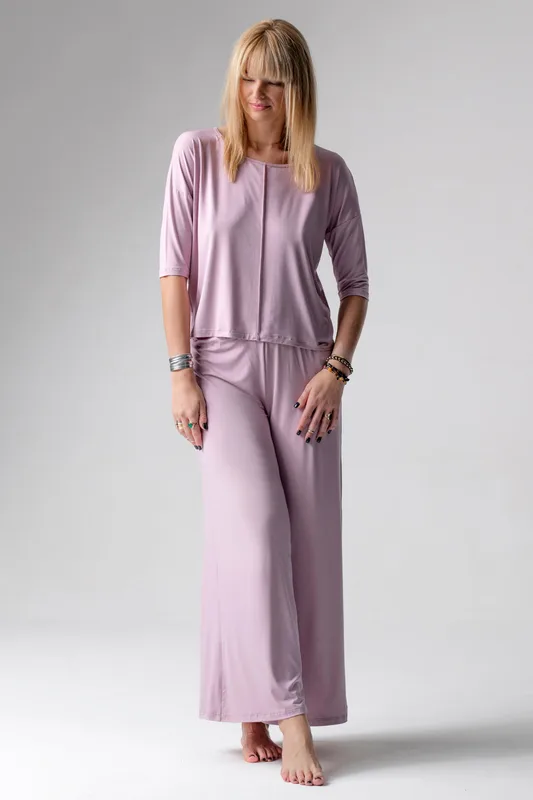 Jackie piżama loungewear z szerokimi spodniami – lila — Oh!Zuza