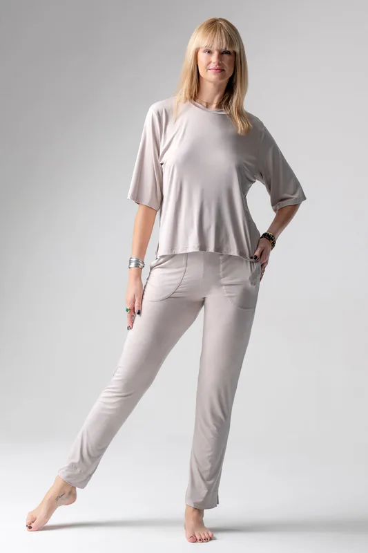 Jackie piżama loungewear z prostymi spodniami – mleko migdałowe — Oh!Zuza