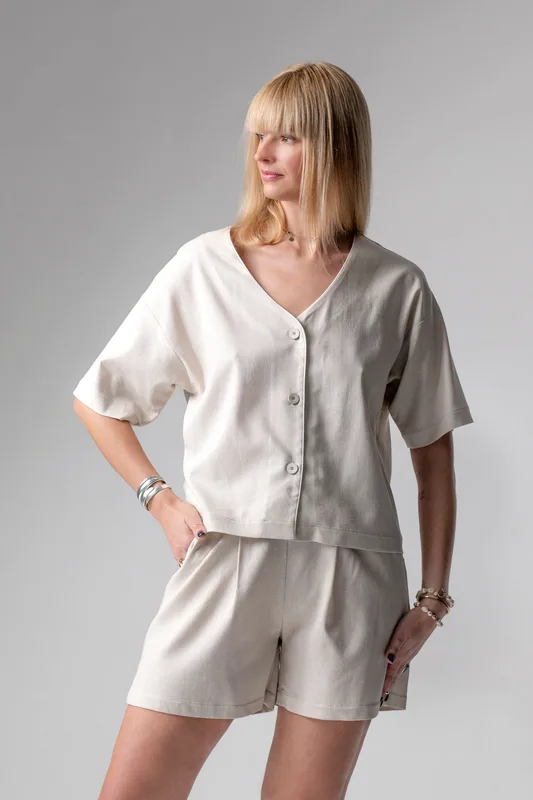 Meryl lniany krótki komplet loungewear beż — Oh!Zuza