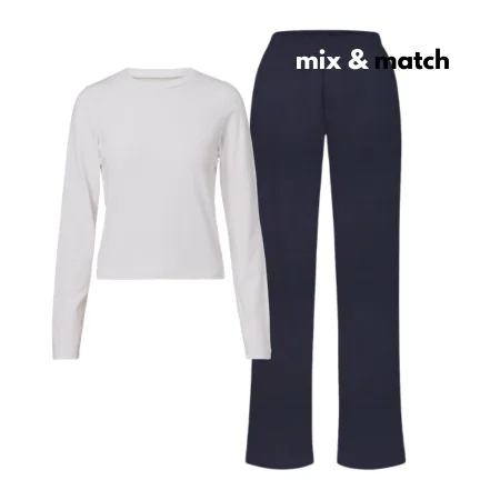 Zestaw: Longsleeve ECRU & Spodnie NAVY z bawełny organicznej — Pantalones