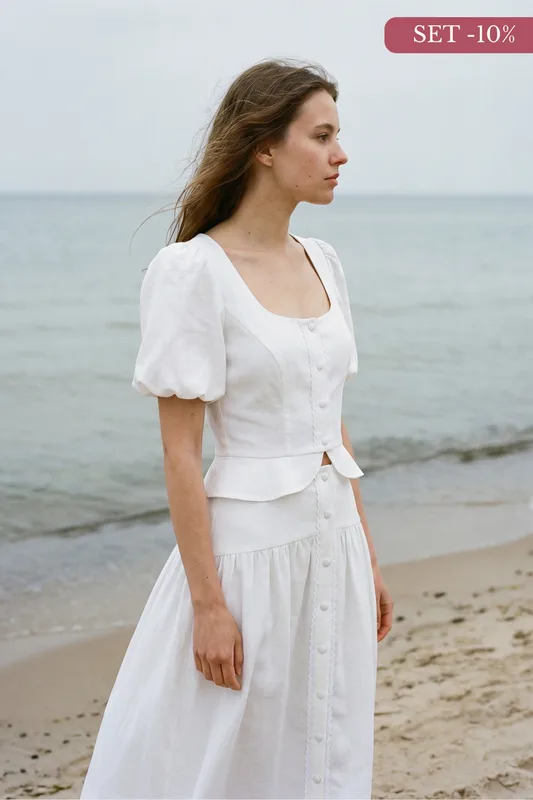 Spódnica midi Jolin – Cream na guziki — Poplin Warsaw