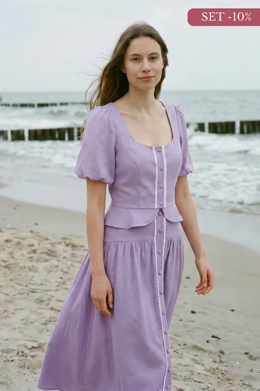 Spódnica midi Jolin – Lilac na guziki — Poplin Warsaw