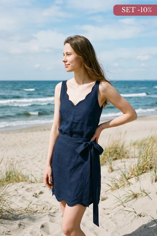 Spódnica mini Olive – Navy Len — Poplin Warsaw