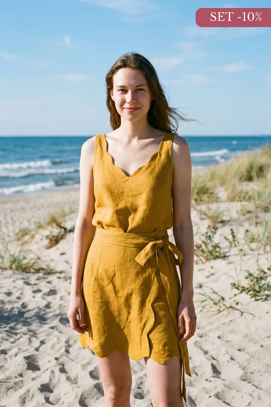 Spódnica mini Olive – Curry Ramia — Poplin Warsaw