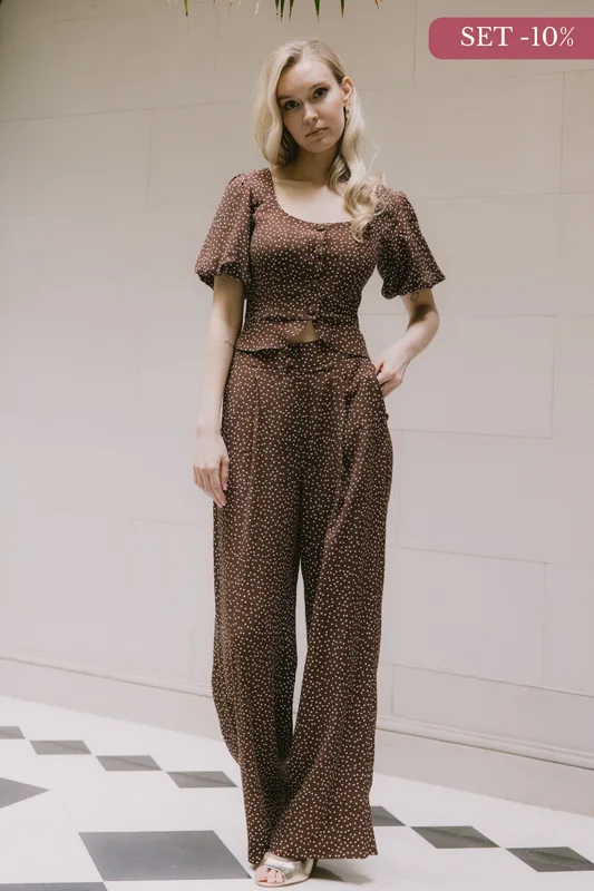 Spodnie Margot – Mocca Lekkie i zwiewne — Poplin Warsaw