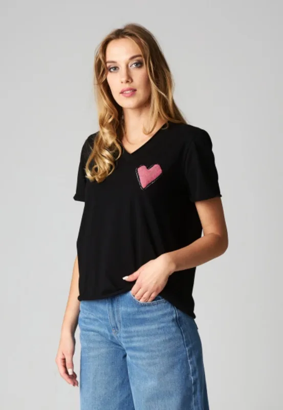 Bawełniany T shirt Serce Czarny — You by Tokarska