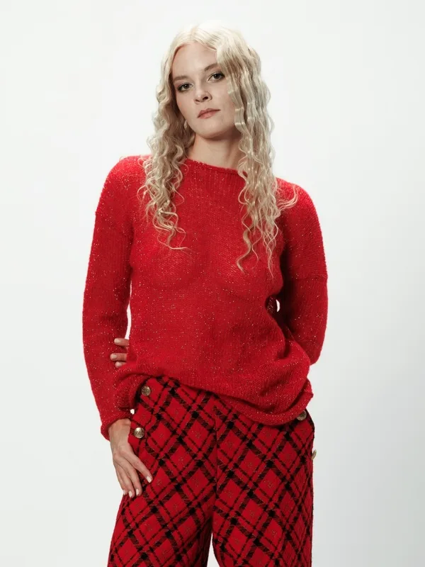 Sweter wełniany z błyszczącą nitką Flora Czerwony — You by Tokarska