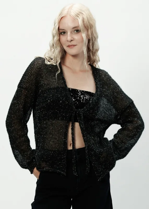 Kardigan wełniany z błyszczącą nitką Viktoria Czarny — You by Tokarska
