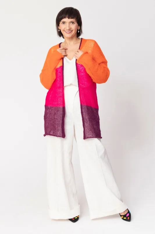 Sweter wełniany w pasy kardigan damski Pomarańczowy — You by Tokarska