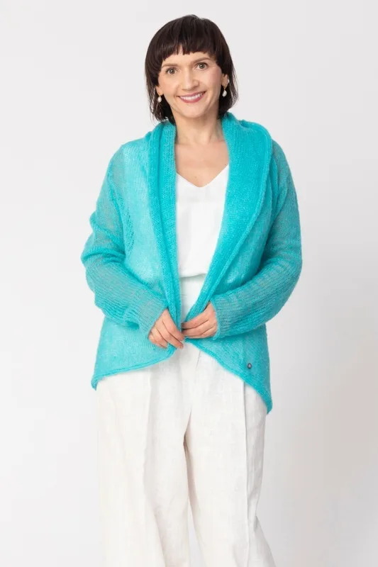 Lekki sweter wełniany damski Reneta Jasny Turkus — You by Tokarska