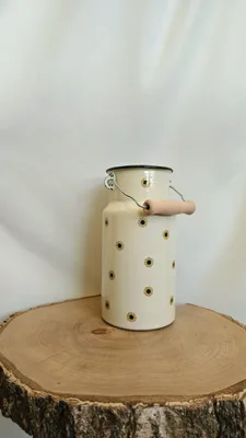 Wazon Emaliowany / Bańka / Kanka na mleko ◦ duża ◦ Słoneczniki ◦ — ZACHWYT